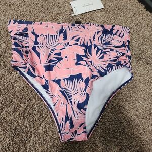 BloomChic Pink and Navy Leaf Print Swim Bottom Size 1x NWT